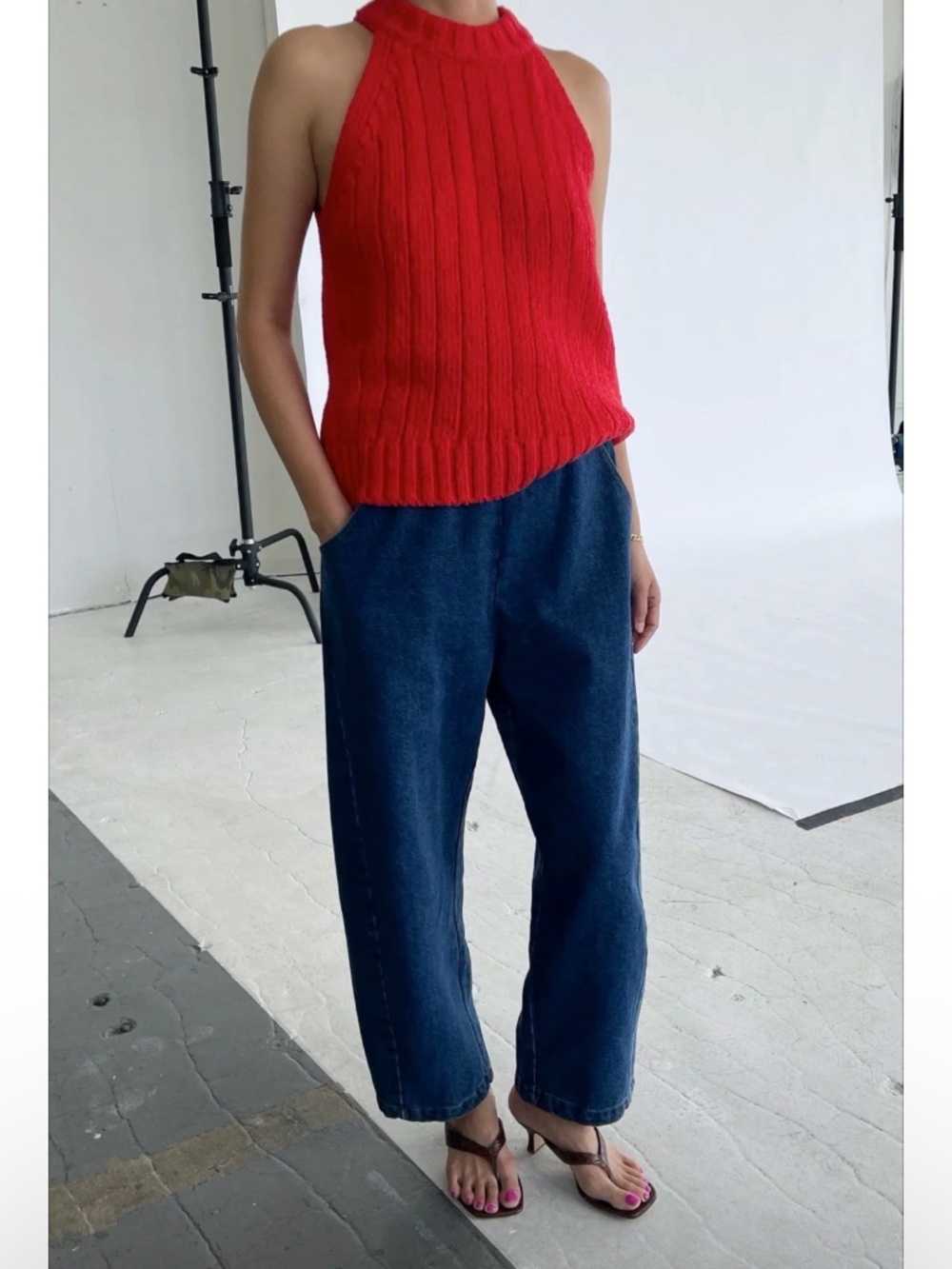 Red Ribbed Knit Tank Top